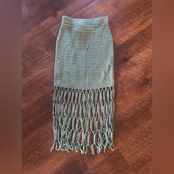 NWT AYNI - Tarania Crochet Knit Midi Skirt in Sage Green - Size M - Picture 3 of 4